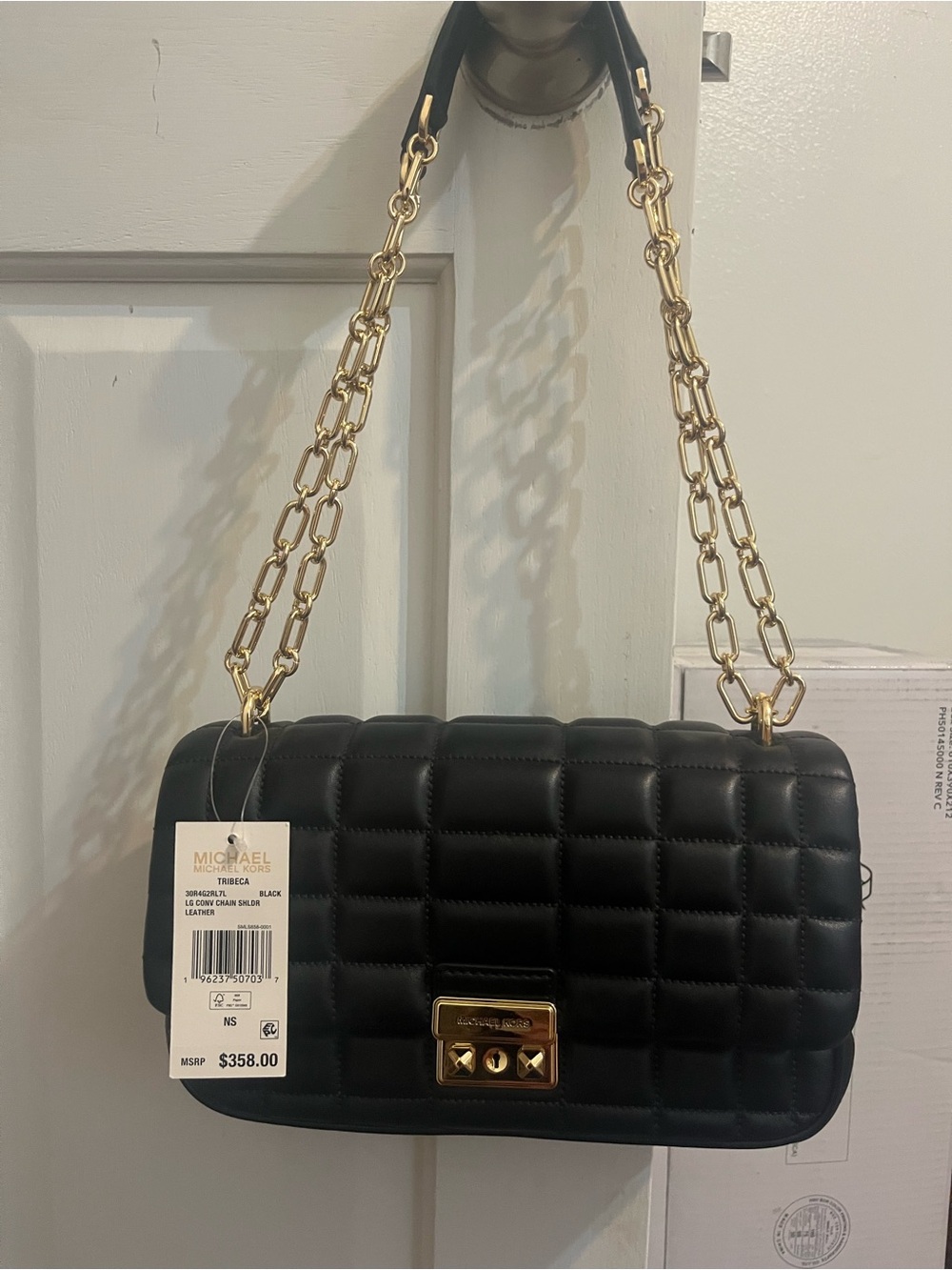 Michael Kors Tribeca Quilted Black Leather Chain Shoulder Bag - Picture 4 of 8